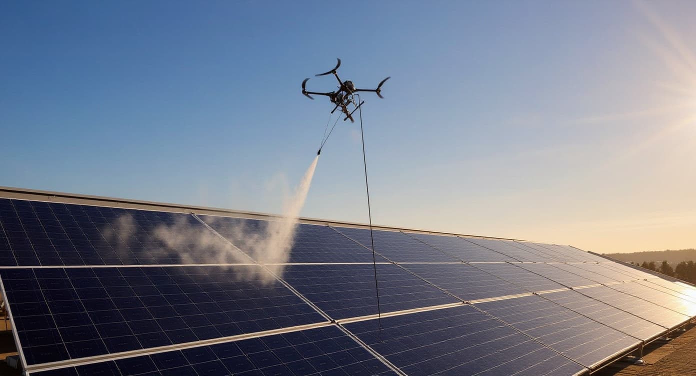 Drone cleaning solar panels